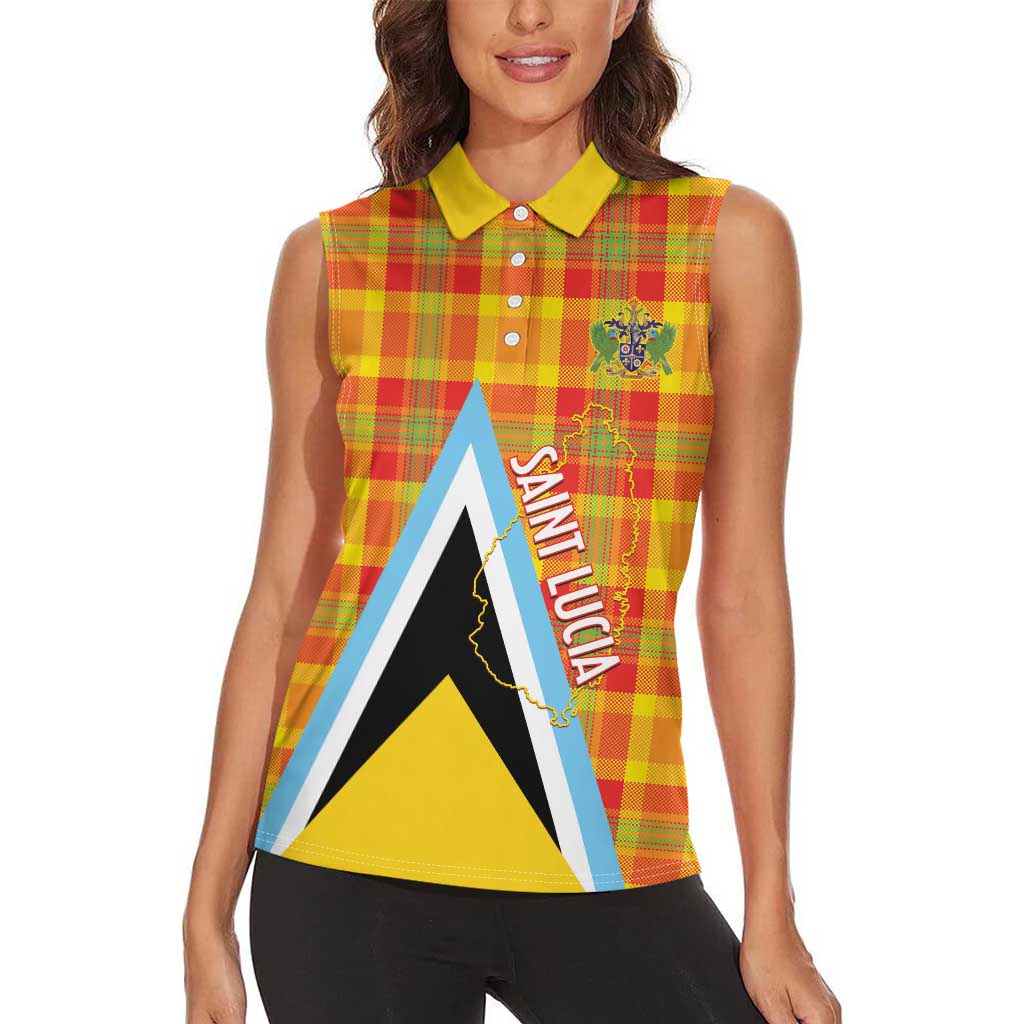 Saint Lucia Creole Day Women Sleeveless Polo Shirt Bon Fete Jounen Kweyol Madras Pattern - Wonder Print Shop