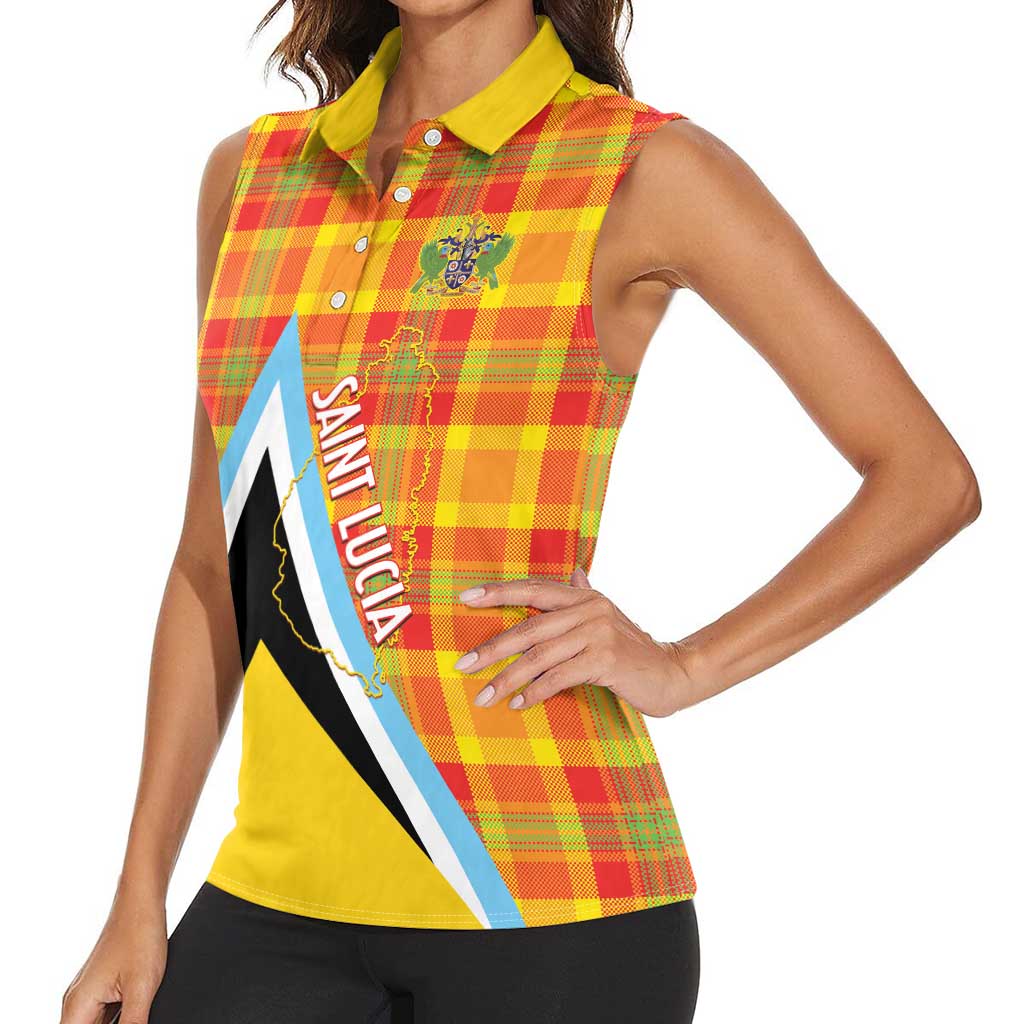 Saint Lucia Creole Day Women Sleeveless Polo Shirt Bon Fete Jounen Kweyol Madras Pattern - Wonder Print Shop