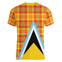 Saint Lucia Creole Day Women V-Neck T-Shirt Bon Fete Jounen Kweyol Madras Pattern - Wonder Print Shop