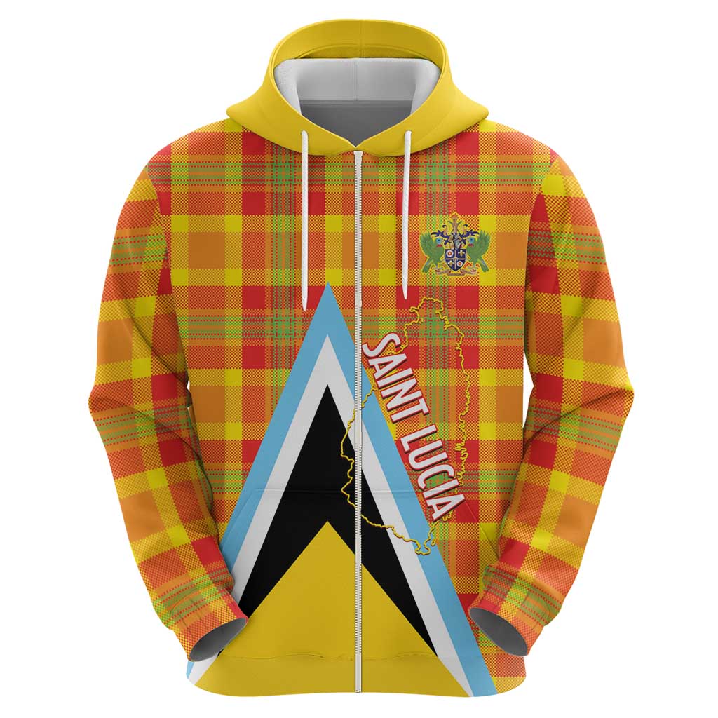 Saint Lucia Creole Day Zip Hoodie Bon Fete Jounen Kweyol Madras Pattern - Wonder Print Shop