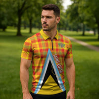 Saint Lucia Creole Day Zipper Polo Shirt Bon Fete Jounen Kweyol Madras Pattern - Wonder Print Shop