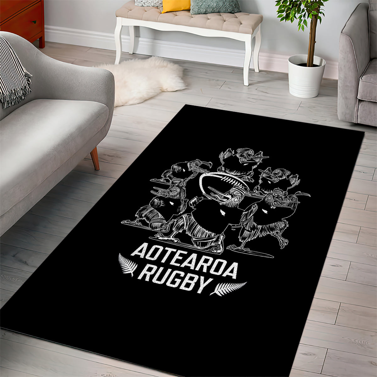 New Zealand Silver Fern Rugby Area Rug Haka Aotearoa Kiwi Dance - Wonder Print Shop