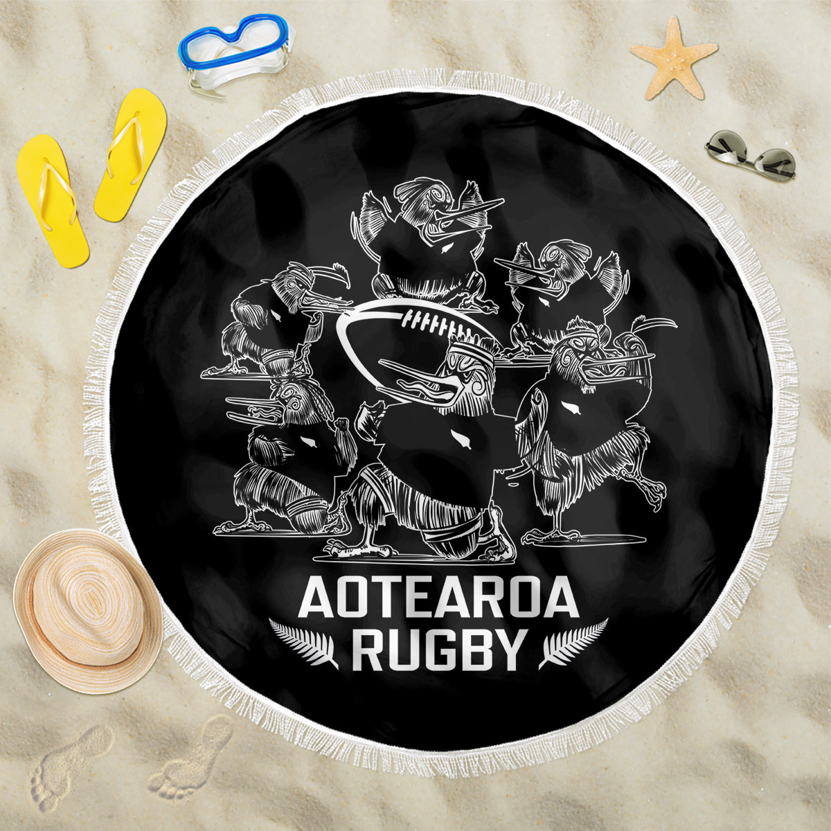 New Zealand Silver Fern Rugby Beach Blanket Haka Aotearoa Kiwi Dance - Wonder Print Shop