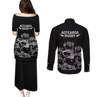 New Zealand Silver Fern Rugby Couples Matching Puletasi Dress and Long Sleeve Button Shirt Haka Aotearoa Kiwi Dance - Wonder Print Shop