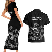 New Zealand Silver Fern Rugby Couples Matching Short Sleeve Bodycon Dress and Hawaiian Shirt Haka Aotearoa Kiwi Dance - Wonder Print Shop