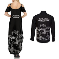 New Zealand Silver Fern Rugby Couples Matching Summer Maxi Dress and Long Sleeve Button Shirt Haka Aotearoa Kiwi Dance - Wonder Print Shop