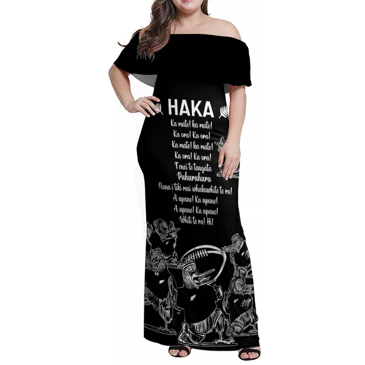 New Zealand Silver Fern Rugby Family Matching Off Shoulder Maxi Dress and Hawaiian Shirt Haka Aotearoa Kiwi Dance - Wonder Print Shop