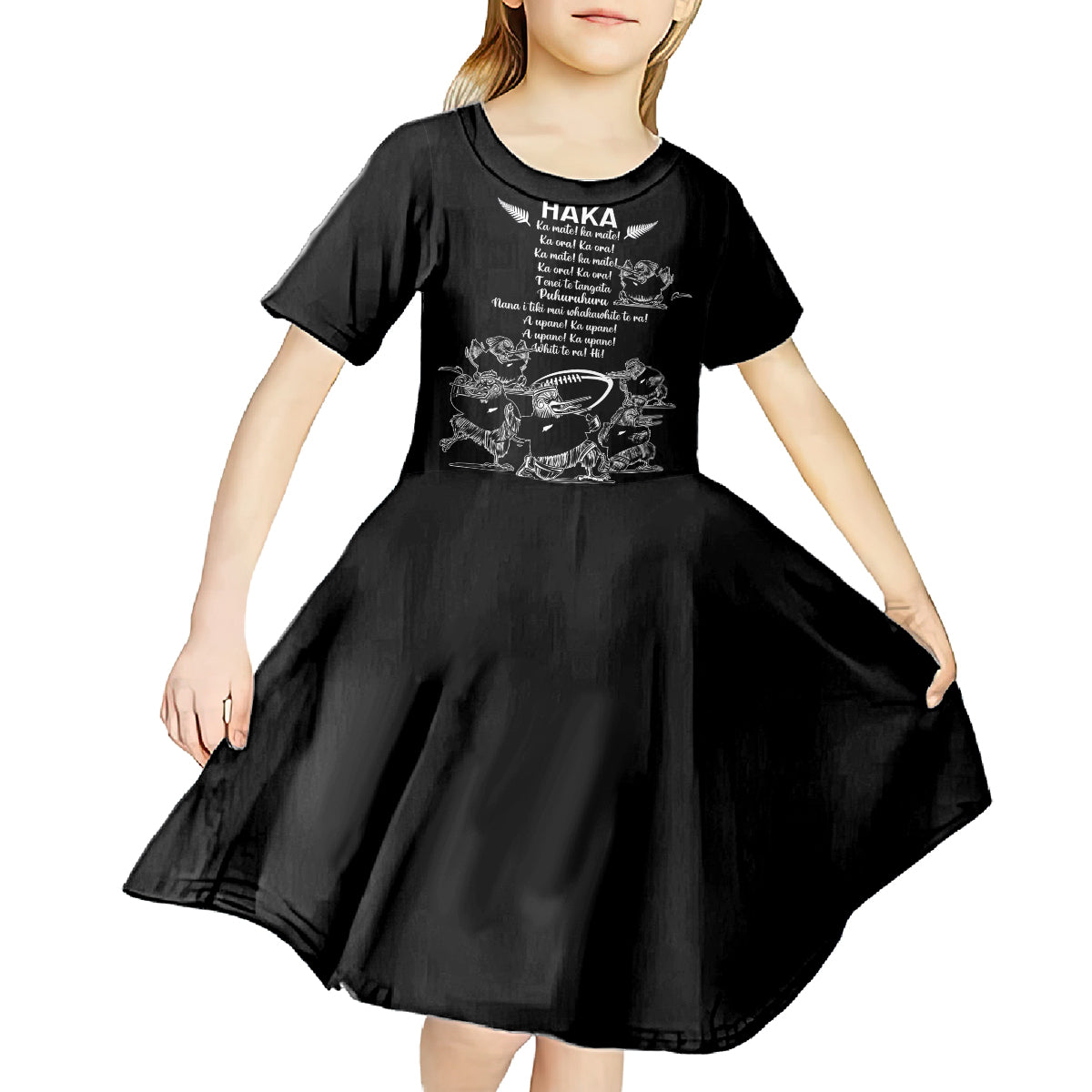 New Zealand Silver Fern Rugby Kid Short Sleeve Dress Haka Aotearoa Kiwi Dance - Wonder Print Shop