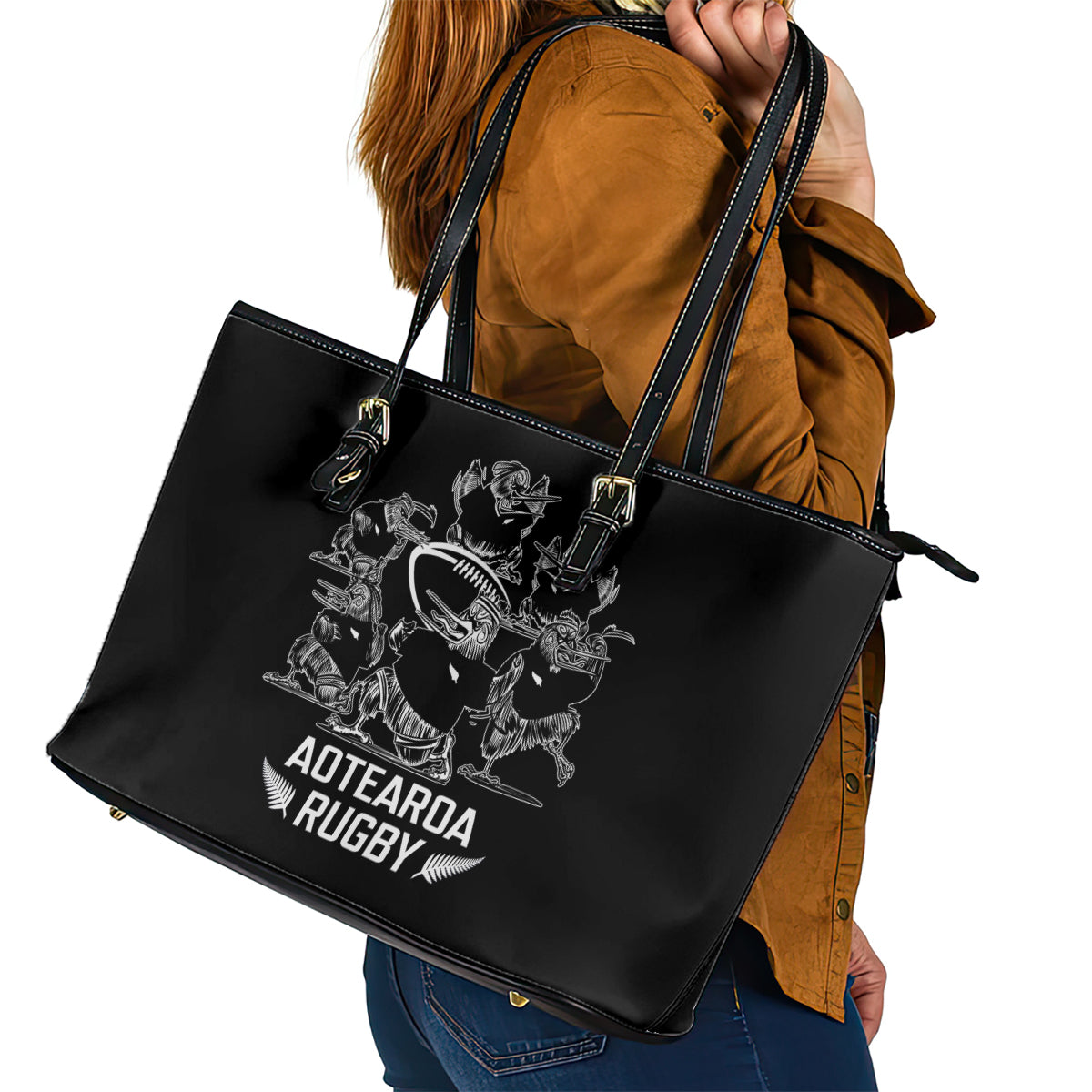 New Zealand Silver Fern Rugby Leather Tote Bag Haka Aotearoa Kiwi Dance - Wonder Print Shop