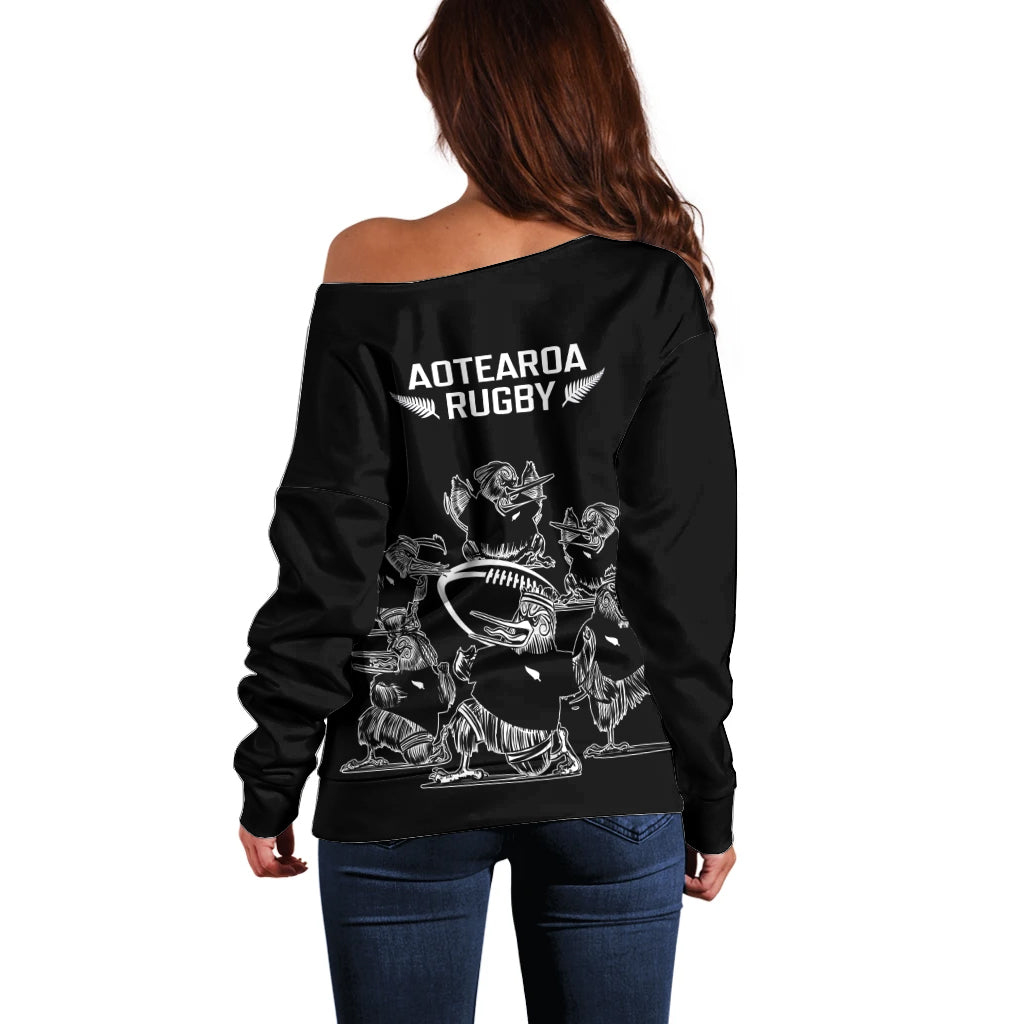 New Zealand Silver Fern Rugby Off Shoulder Sweater Haka Aotearoa Kiwi Dance - Wonder Print Shop