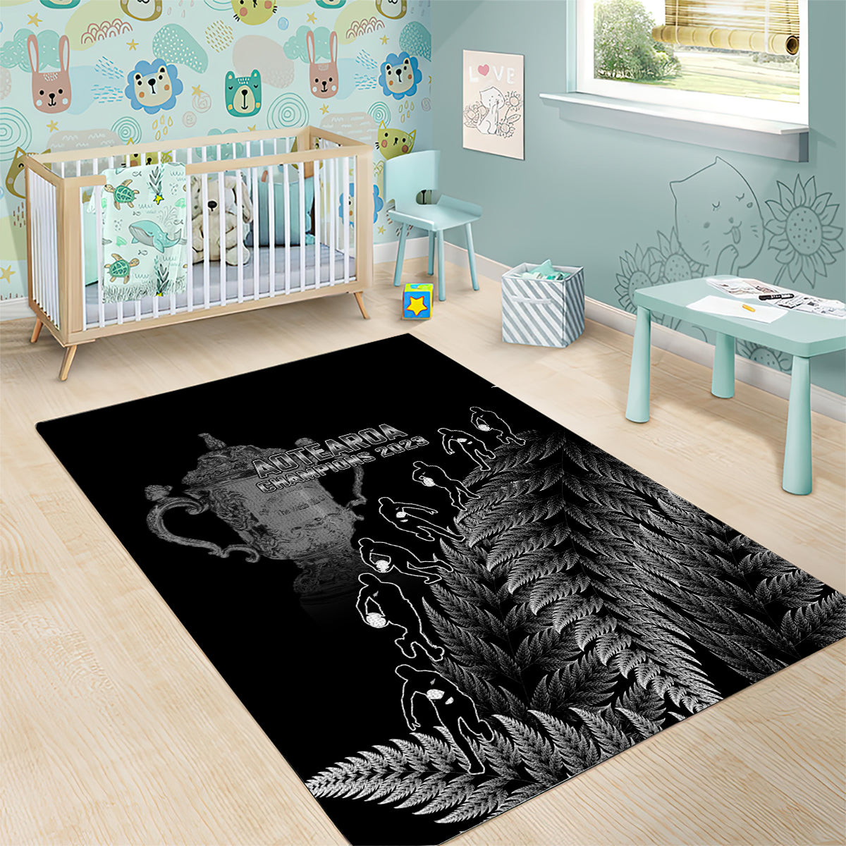 Custom New Zealand Silver Fern Rugby Area Rug All Black Go Champions 2023 With Trophy Proud - Wonder Print Shop