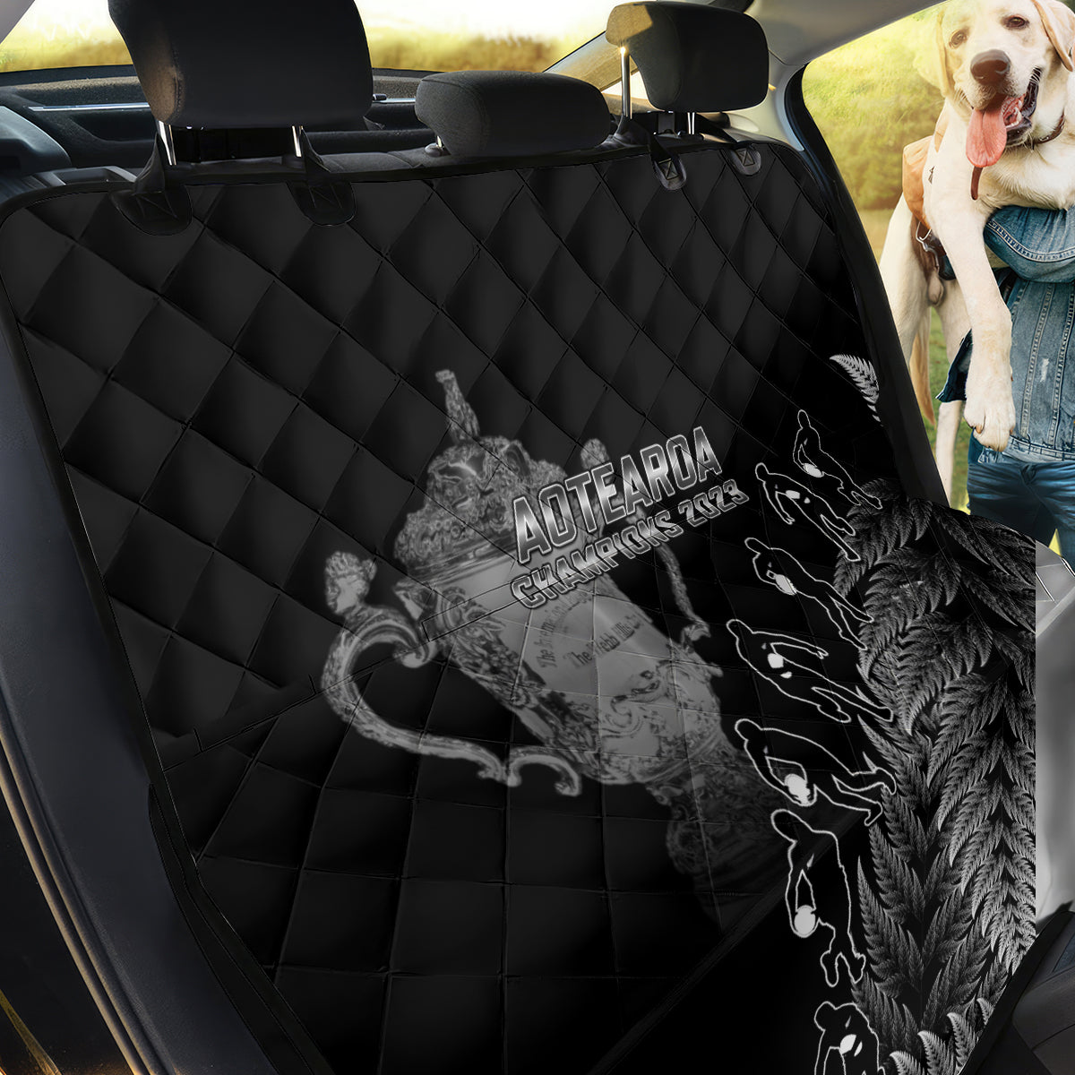 Custom New Zealand Silver Fern Rugby Back Car Seat Cover All Black Go Champions 2023 With Trophy Proud - Wonder Print Shop