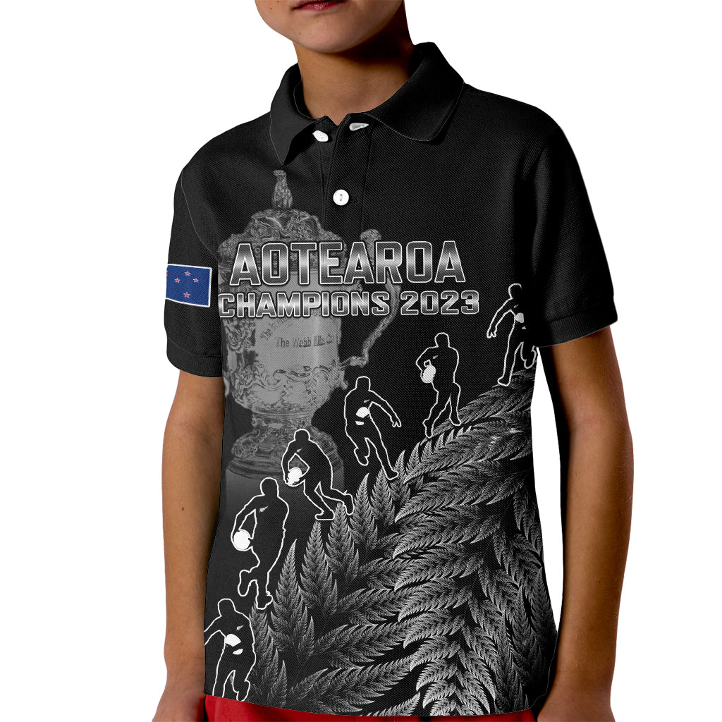 custom-new-zealand-silver-fern-rugby-kid-polo-shirt-all-black-go-champions-2023-with-trophy-proud