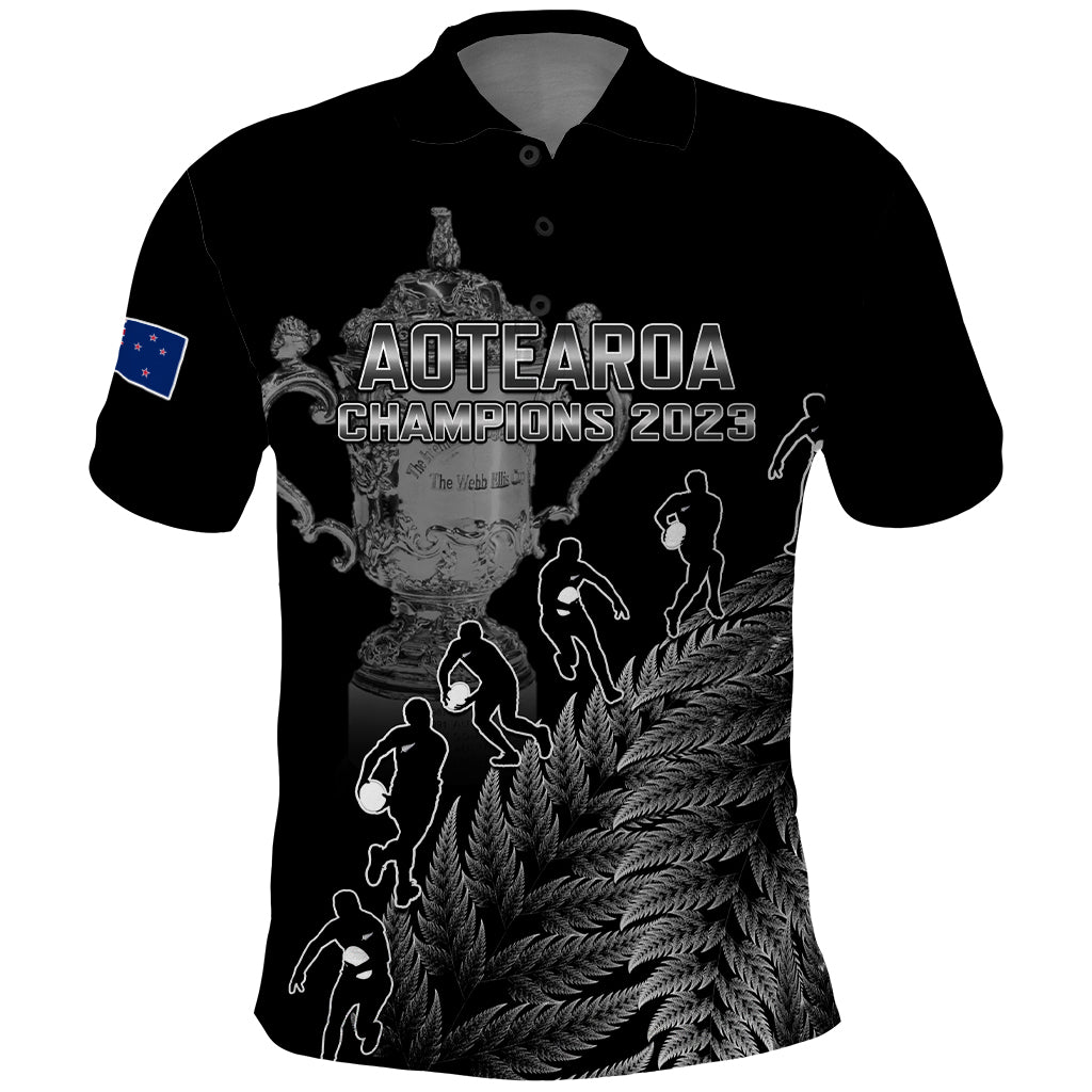 custom-new-zealand-silver-fern-rugby-polo-shirt-all-black-go-champions-2023-with-trophy-proud