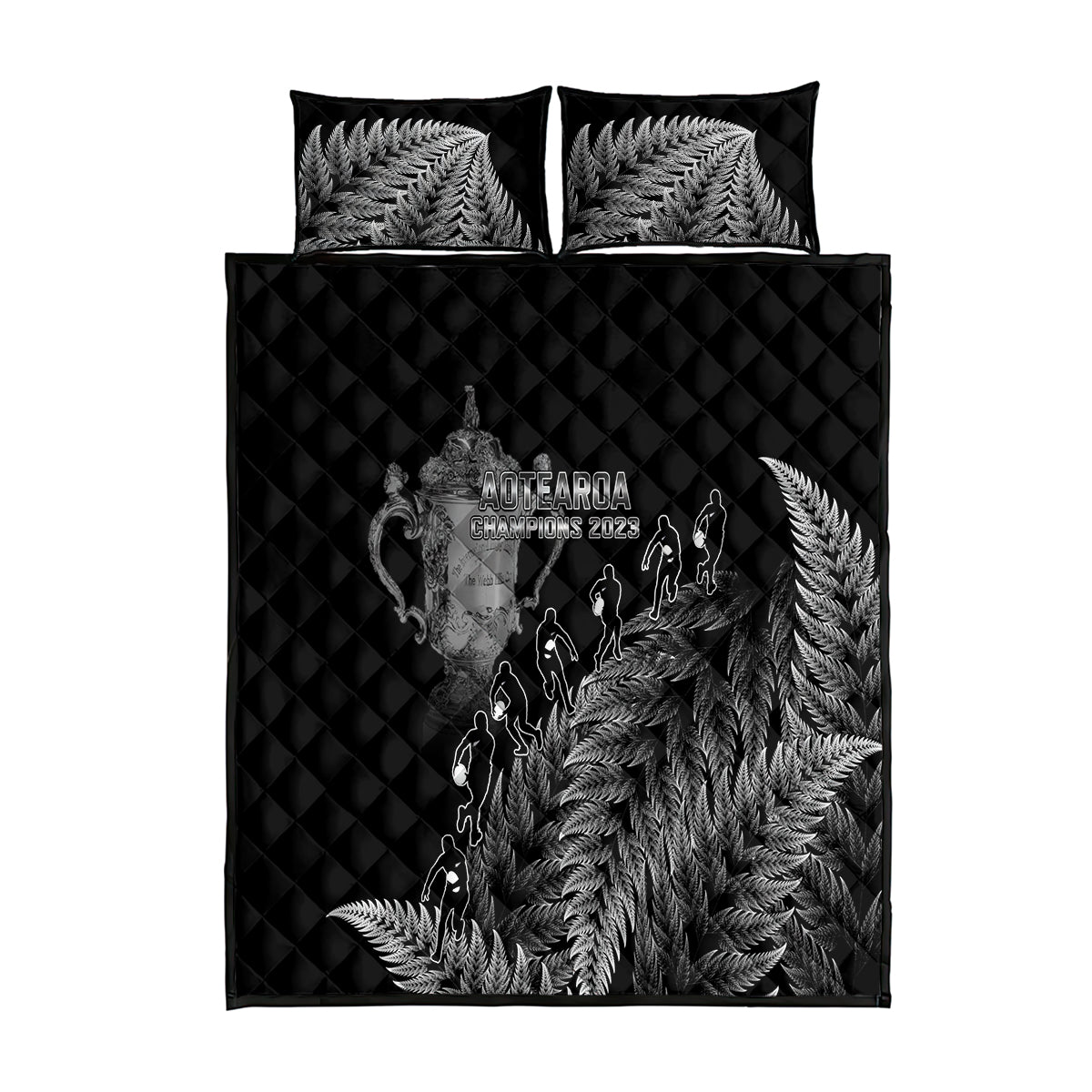 Custom New Zealand Silver Fern Rugby Quilt Bed Set All Black Go Champions 2023 With Trophy Proud - Wonder Print Shop