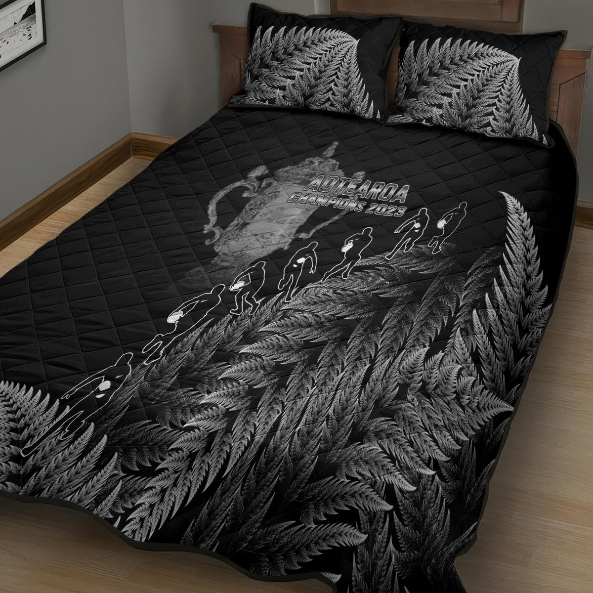 Custom New Zealand Silver Fern Rugby Quilt Bed Set All Black Go Champions 2023 With Trophy Proud - Wonder Print Shop