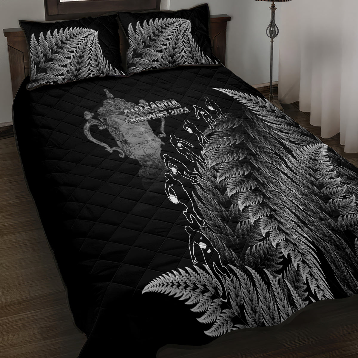 Custom New Zealand Silver Fern Rugby Quilt Bed Set All Black Go Champions 2023 With Trophy Proud - Wonder Print Shop