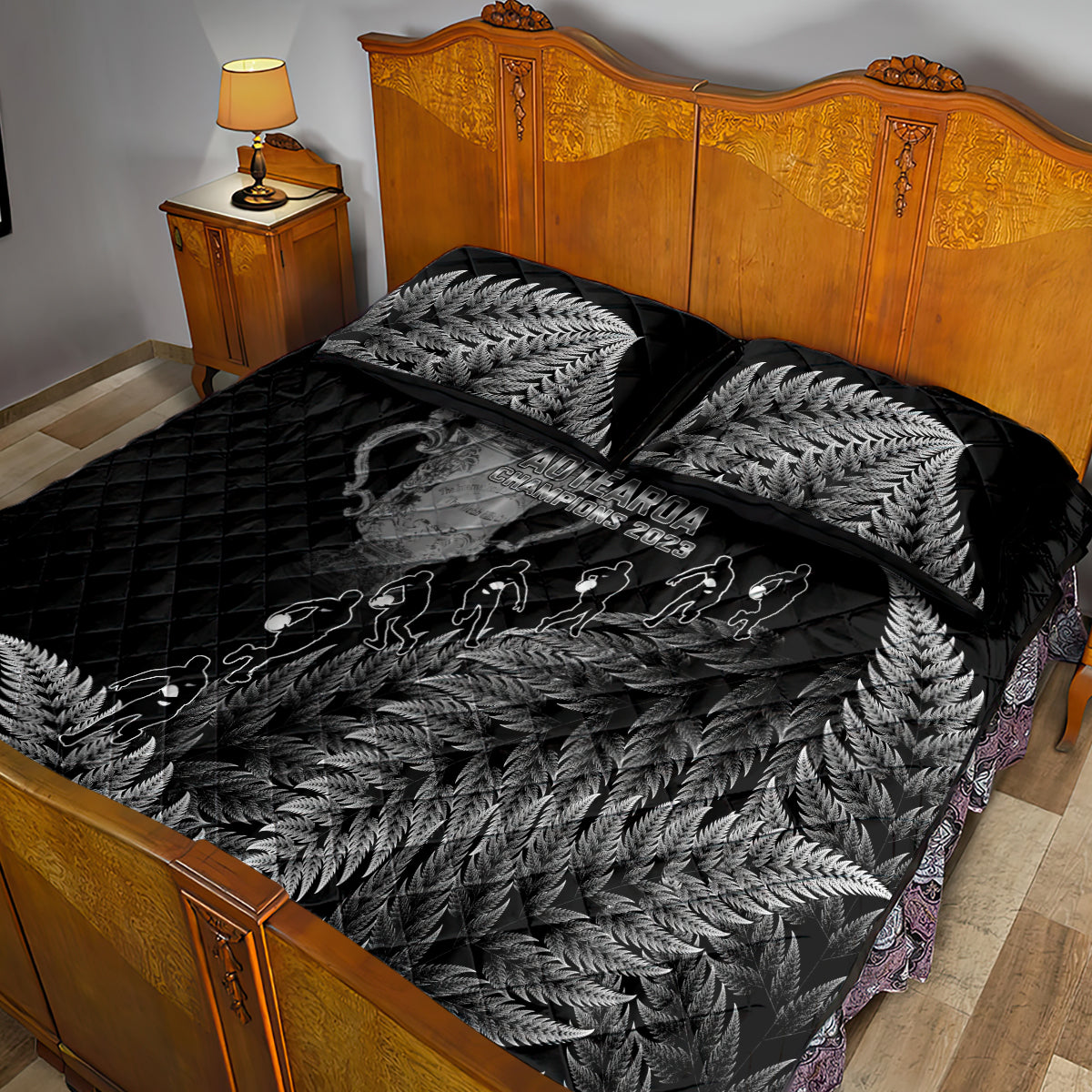 Custom New Zealand Silver Fern Rugby Quilt Bed Set All Black Go Champions 2023 With Trophy Proud - Wonder Print Shop