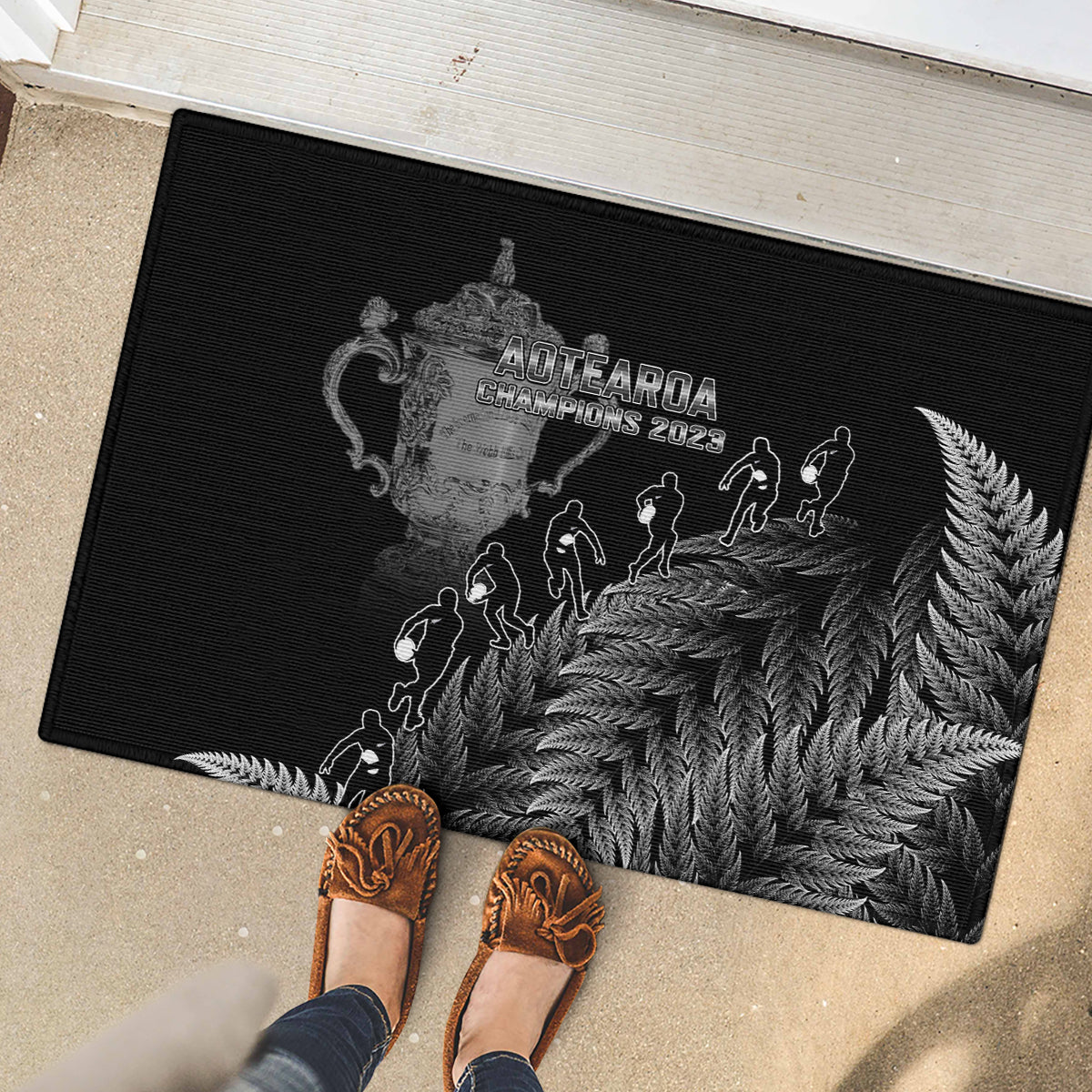 Custom New Zealand Silver Fern Rugby Rubber Doormat All Black Go Champions 2023 With Trophy Proud - Wonder Print Shop