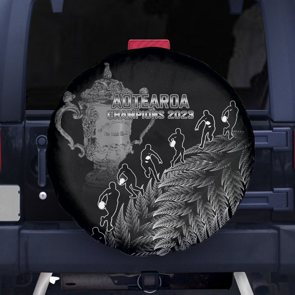 Custom New Zealand Silver Fern Rugby Spare Tire Cover All Black Go Champions 2023 With Trophy Proud - Wonder Print Shop