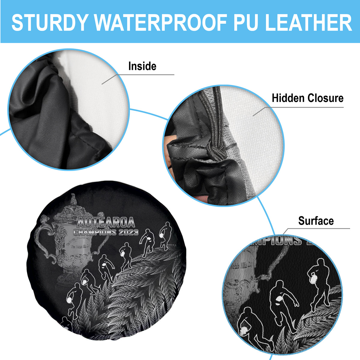 Custom New Zealand Silver Fern Rugby Spare Tire Cover All Black Go Champions 2023 With Trophy Proud - Wonder Print Shop