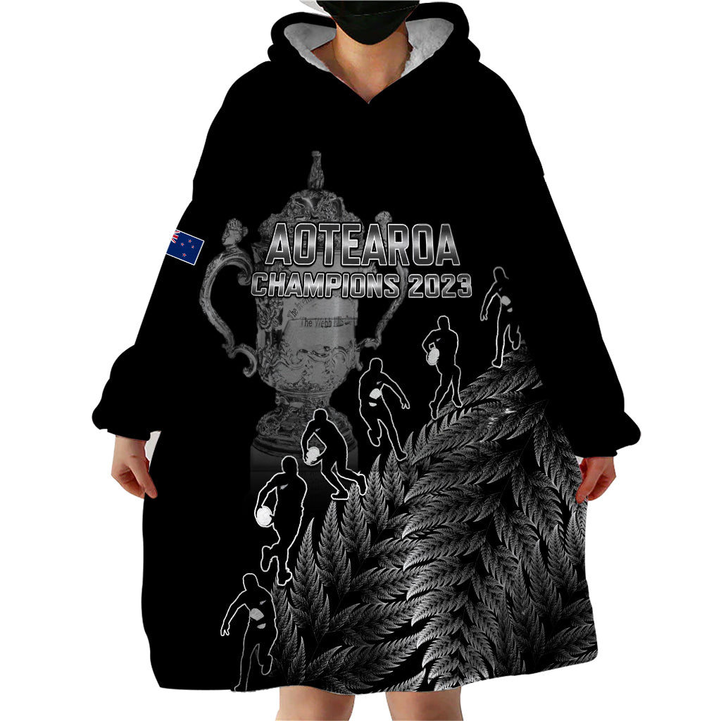 Custom New Zealand Silver Fern Rugby Wearable Blanket Hoodie All Black Go Champions 2023 With Trophy Proud - Wonder Print Shop