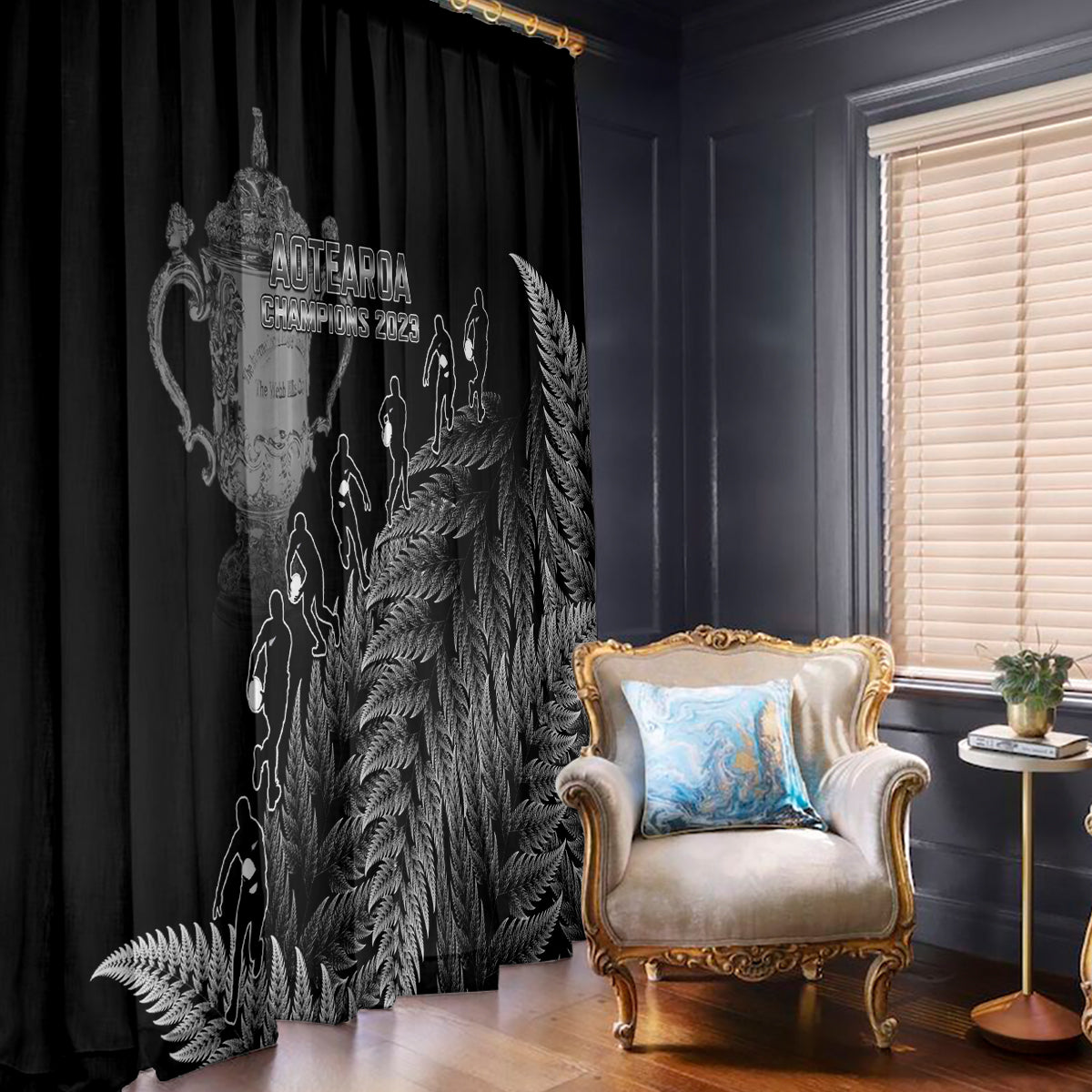Custom New Zealand Silver Fern Rugby Window Curtain All Black Go Champions 2023 With Trophy Proud - Wonder Print Shop