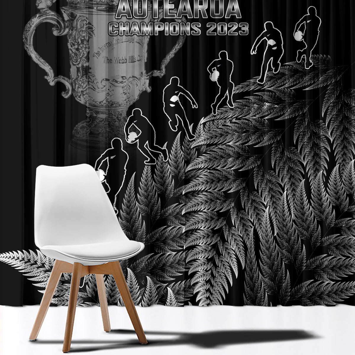 Custom New Zealand Silver Fern Rugby Window Curtain All Black Go Champions 2023 With Trophy Proud - Wonder Print Shop