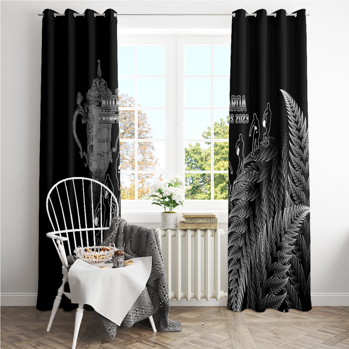 Custom New Zealand Silver Fern Rugby Window Curtain All Black Go Champions 2023 With Trophy Proud - Wonder Print Shop
