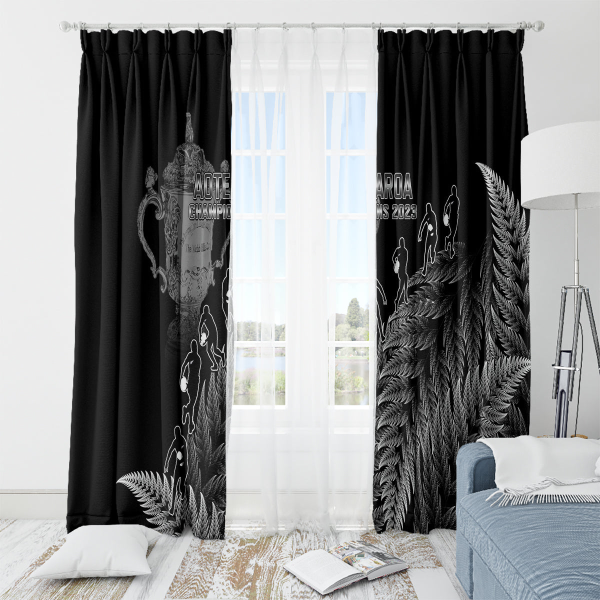 Custom New Zealand Silver Fern Rugby Window Curtain All Black Go Champions 2023 With Trophy Proud - Wonder Print Shop