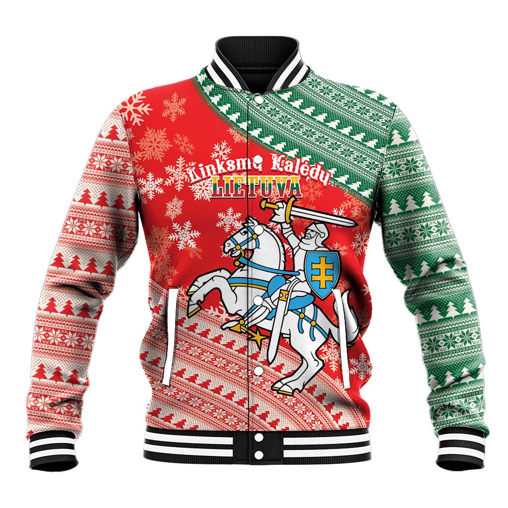 Lietuva Christmas Baseball Jacket Linksmu Kaledu - Lithuania Coat Of Arms - Wonder Print Shop