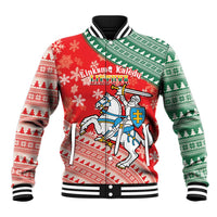 Lietuva Christmas Baseball Jacket Linksmu Kaledu - Lithuania Coat Of Arms - Wonder Print Shop