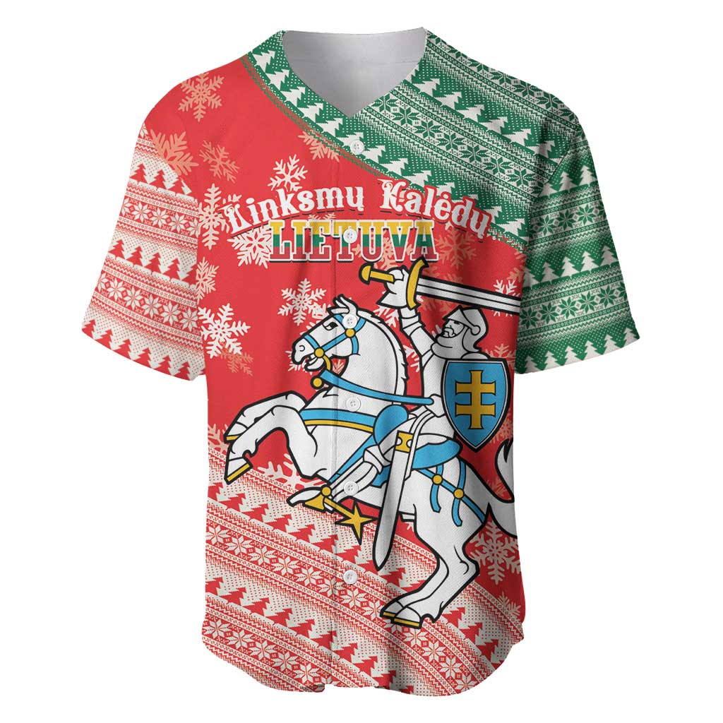 Lietuva Christmas Baseball Jersey Linksmu Kaledu - Lithuania Coat Of Arms - Wonder Print Shop