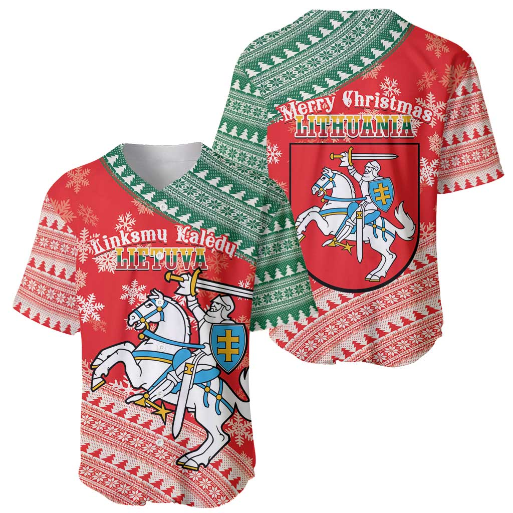 Lietuva Christmas Baseball Jersey Linksmu Kaledu - Lithuania Coat Of Arms - Wonder Print Shop