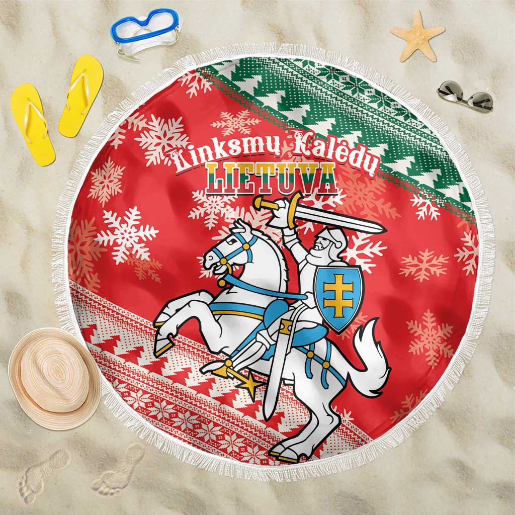 Lietuva Christmas Beach Blanket Linksmu Kaledu - Lithuania Coat Of Arms - Wonder Print Shop