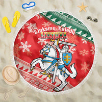 Lietuva Christmas Beach Blanket Linksmu Kaledu - Lithuania Coat Of Arms - Wonder Print Shop