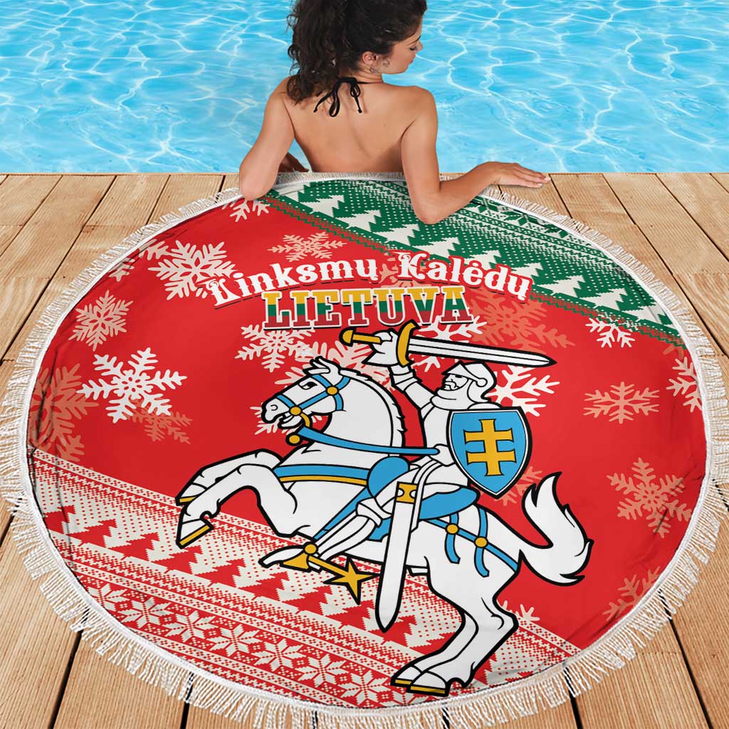 Lietuva Christmas Beach Blanket Linksmu Kaledu - Lithuania Coat Of Arms - Wonder Print Shop