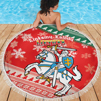 Lietuva Christmas Beach Blanket Linksmu Kaledu - Lithuania Coat Of Arms - Wonder Print Shop