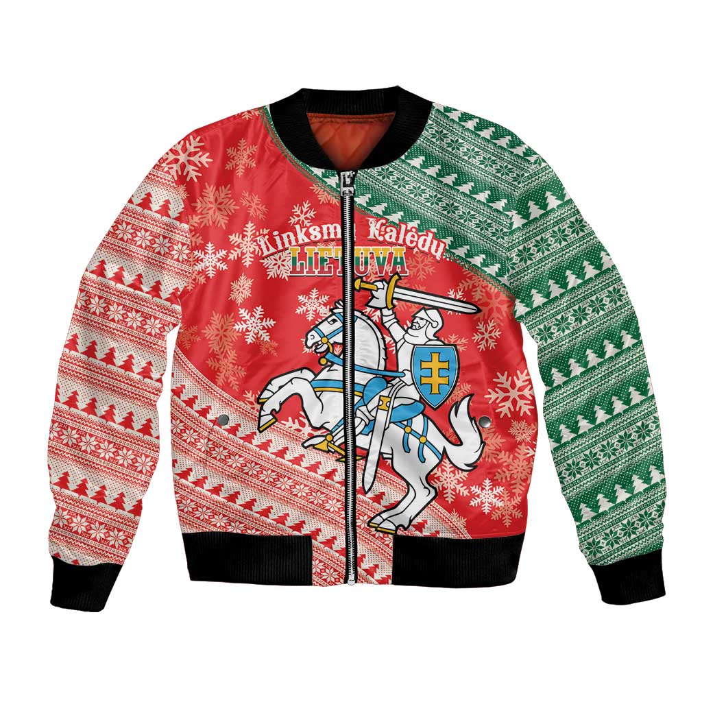 Lietuva Christmas Bomber Jacket Linksmu Kaledu - Lithuania Coat Of Arms - Wonder Print Shop