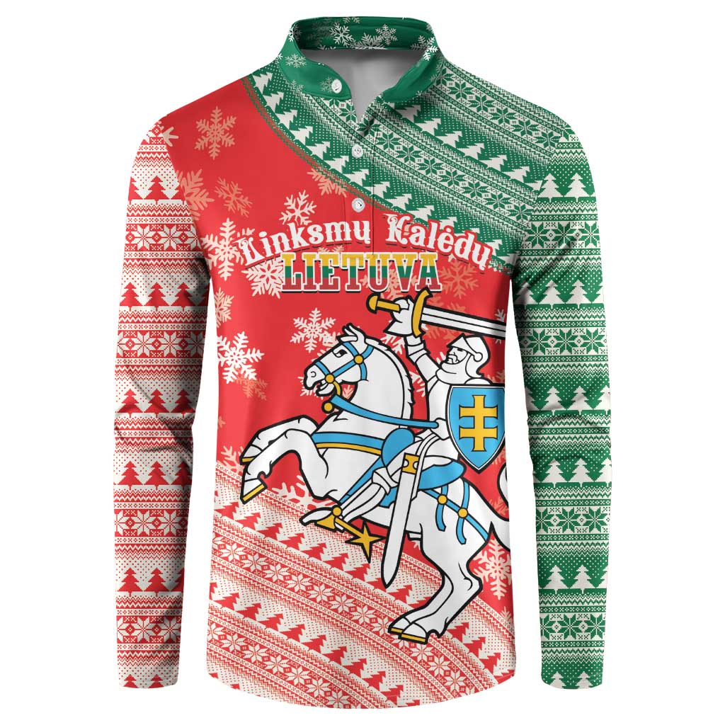 Lietuva Christmas Button Sweatshirt Linksmu Kaledu - Lithuania Coat Of Arms - Wonder Print Shop