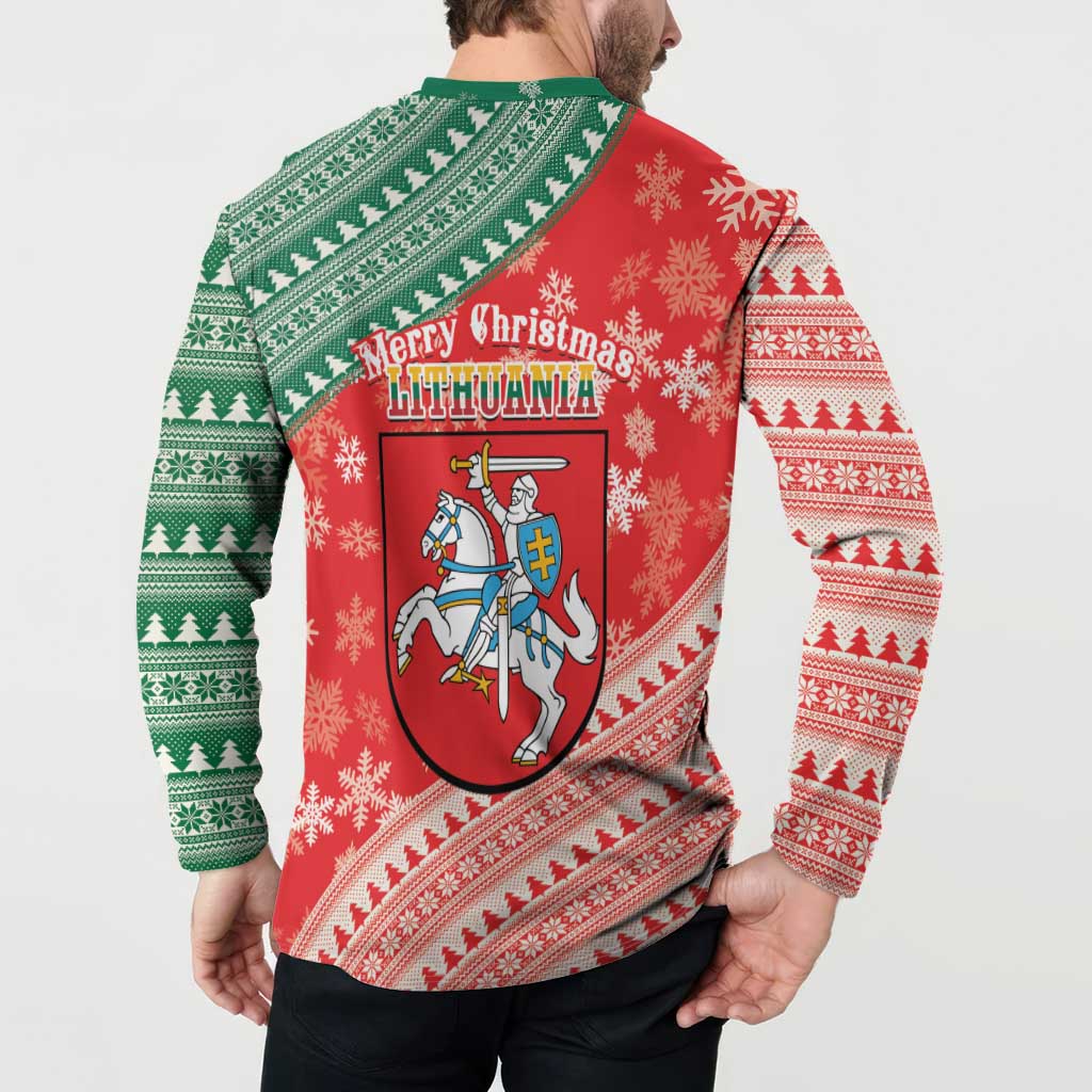 Lietuva Christmas Button Sweatshirt Linksmu Kaledu - Lithuania Coat Of Arms - Wonder Print Shop