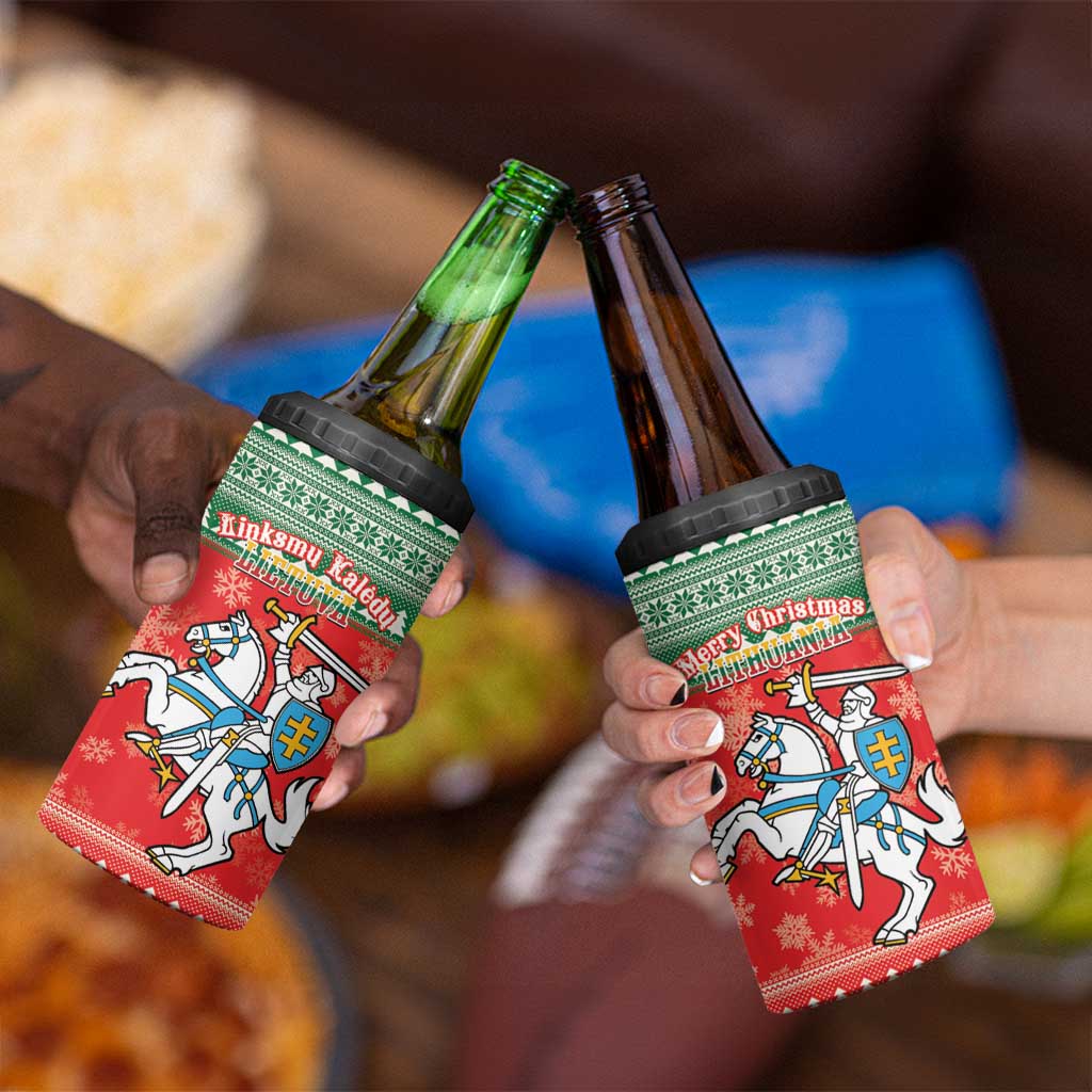 Lietuva Christmas 4 in 1 Can Cooler Tumbler Linksmu Kaledu - Lithuania Coat Of Arms - Wonder Print Shop