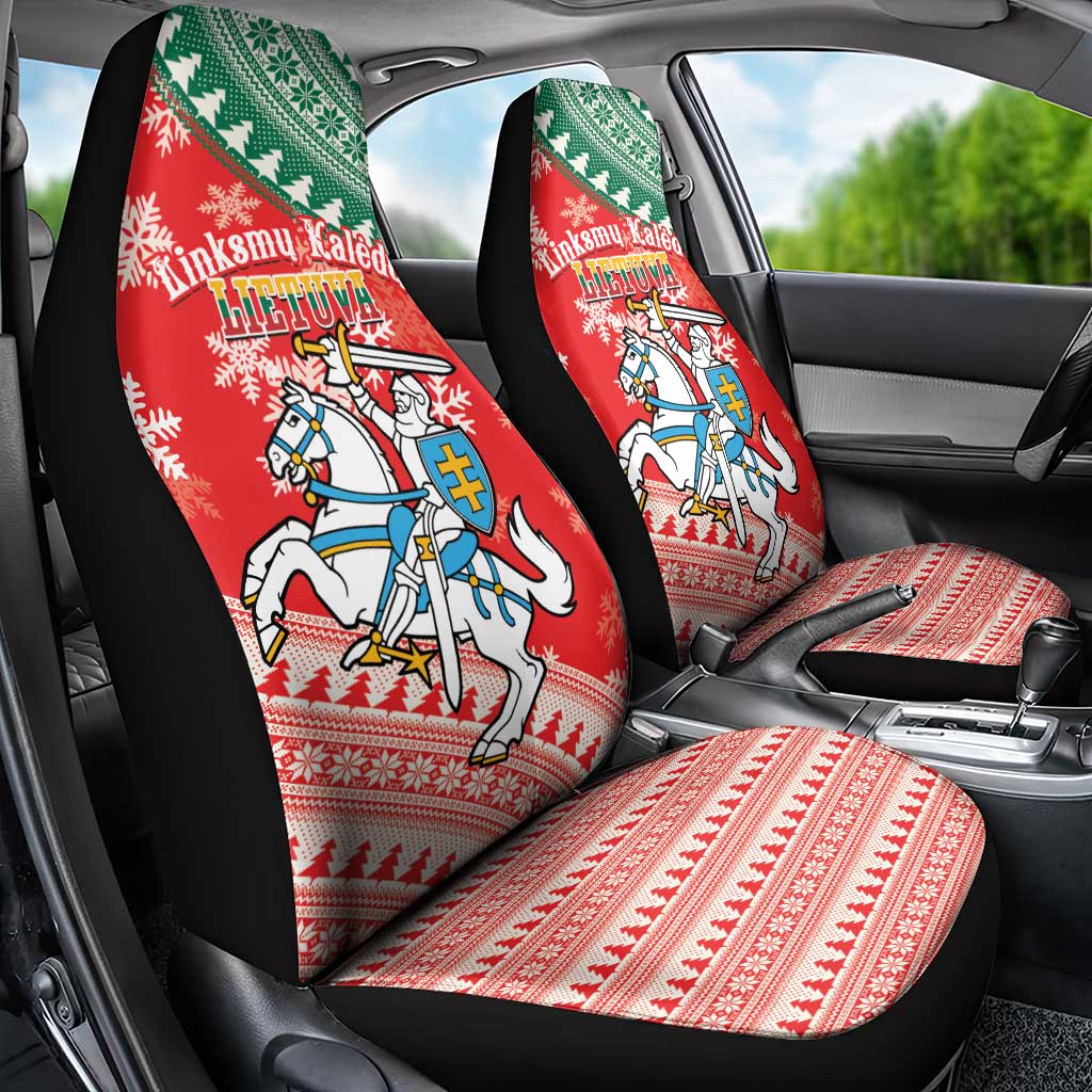 Lietuva Christmas Car Seat Cover Linksmu Kaledu - Lithuania Coat Of Arms - Wonder Print Shop