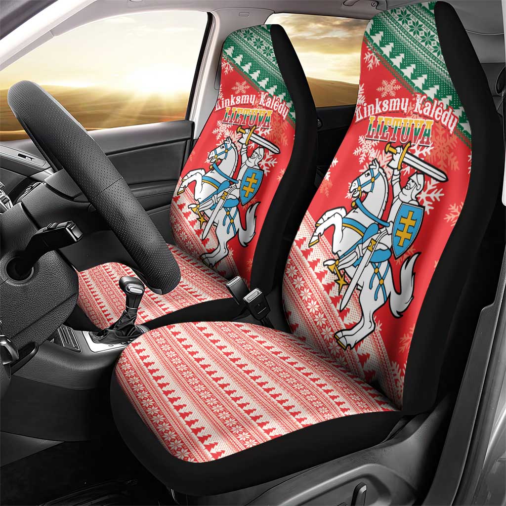 Lietuva Christmas Car Seat Cover Linksmu Kaledu - Lithuania Coat Of Arms - Wonder Print Shop