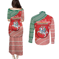 Lietuva Christmas Couples Matching Puletasi and Long Sleeve Button Shirt Linksmu Kaledu - Lithuania Coat Of Arms - Wonder Print Shop