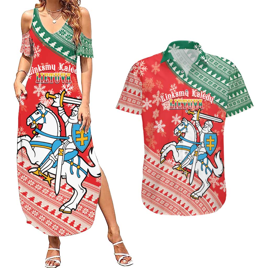 Lietuva Christmas Couples Matching Summer Maxi Dress and Hawaiian Shirt Linksmu Kaledu - Lithuania Coat Of Arms - Wonder Print Shop