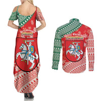 Lietuva Christmas Couples Matching Summer Maxi Dress and Long Sleeve Button Shirt Linksmu Kaledu - Lithuania Coat Of Arms - Wonder Print Shop