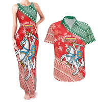 Lietuva Christmas Couples Matching Tank Maxi Dress and Hawaiian Shirt Linksmu Kaledu - Lithuania Coat Of Arms - Wonder Print Shop