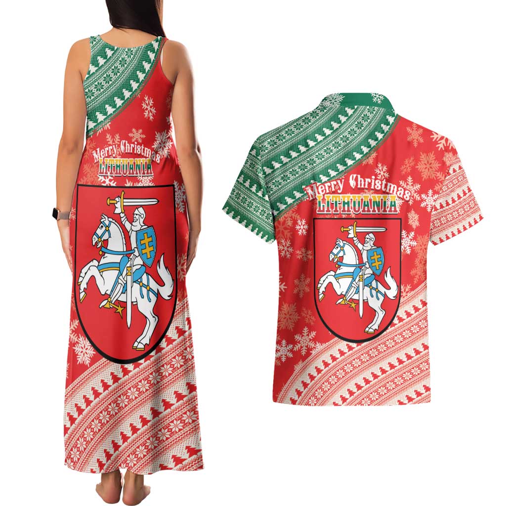 Lietuva Christmas Couples Matching Tank Maxi Dress and Hawaiian Shirt Linksmu Kaledu - Lithuania Coat Of Arms - Wonder Print Shop