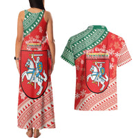 Lietuva Christmas Couples Matching Tank Maxi Dress and Hawaiian Shirt Linksmu Kaledu - Lithuania Coat Of Arms - Wonder Print Shop
